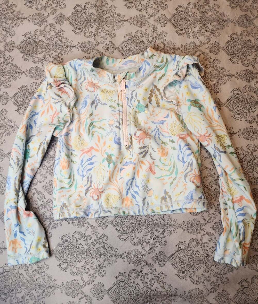 Tommy Bahama Girls Underwater Sea Life Print Long Sleeve Rash Guard Swim Shirt